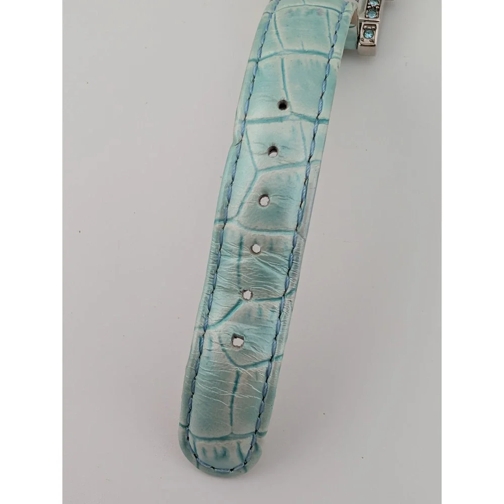 Vernier Tank Watch Women‎ 21mm Case Blue Pave Leather Band- New Battery